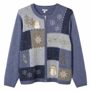 Croft & Barrow Sweater Womens Plus Size 3X Blue Patchwork Silk Blend Winter Snow